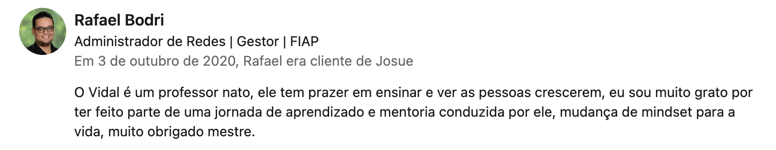 Recomendação LinkedIn 1